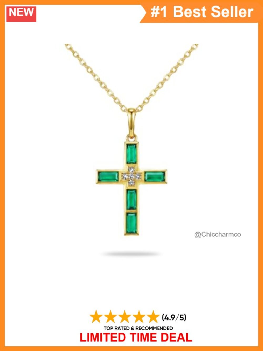 New 18K Gold Vermeil Lab-Grown Diamond Cross Pendant Necklace
